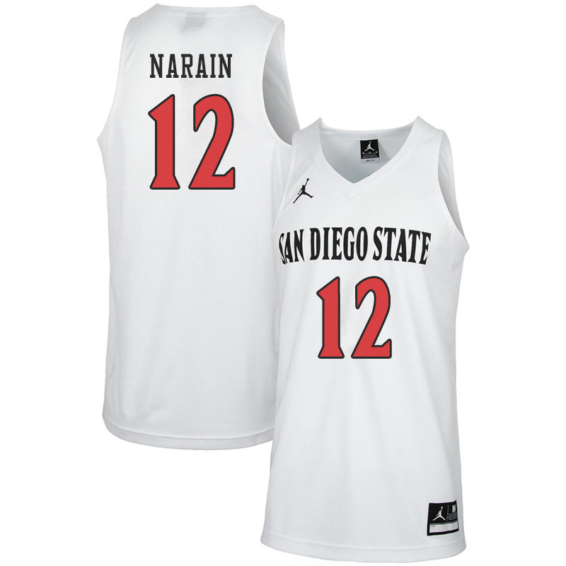 Jordan Brand Men #12 Nolan Narain San Diego State Aztecs College Basketball Jerseys Sale-White